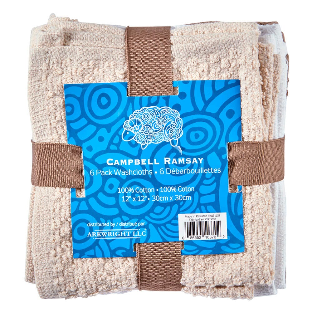 Cotton Washcloths, 6 Pack