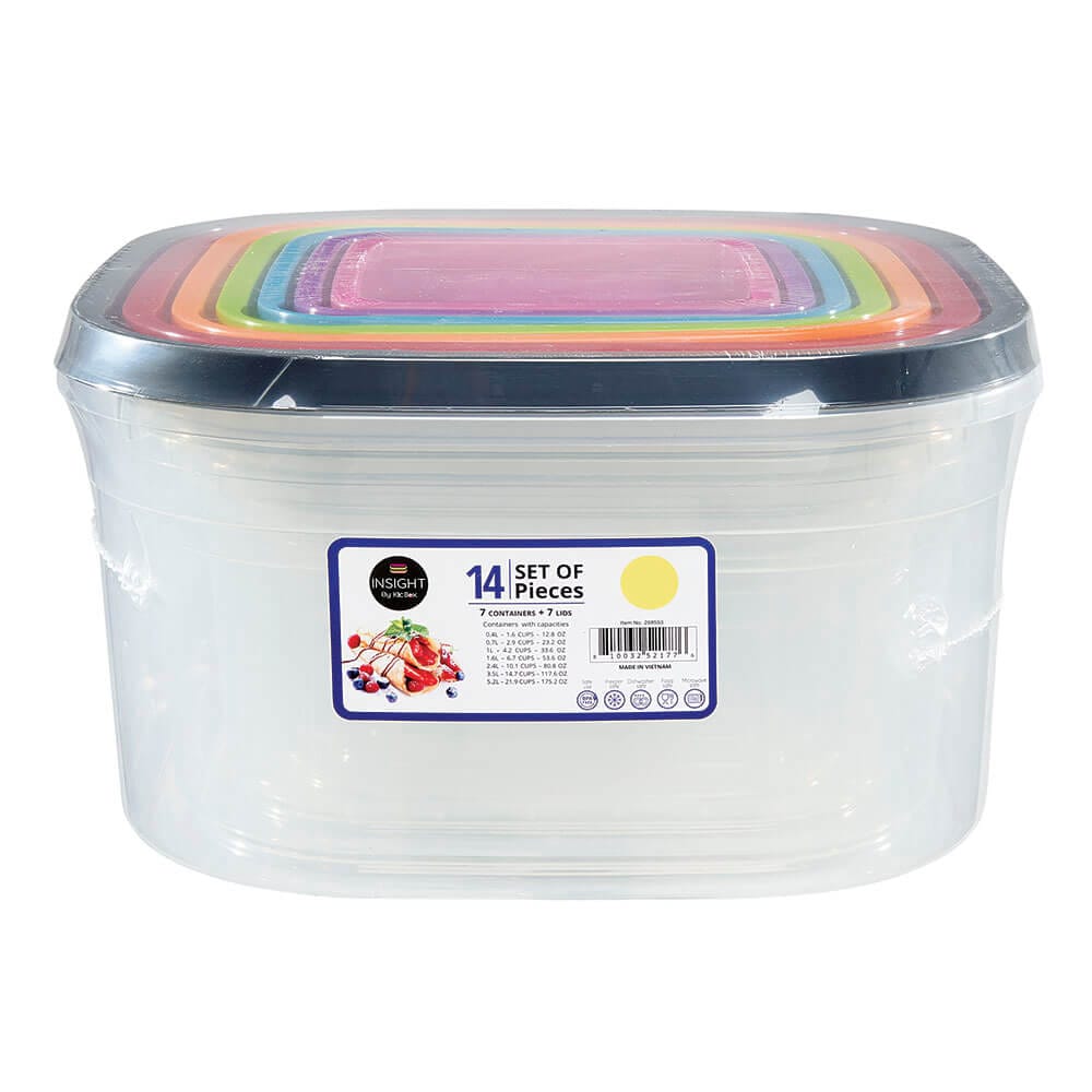 Insight Rainbow Square Food Storage Containers, Set of 14