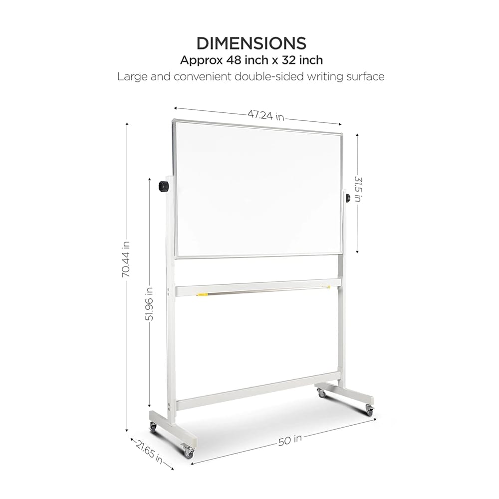 Flybold Rolling Whiteboard with Stand, 47" x 32"
