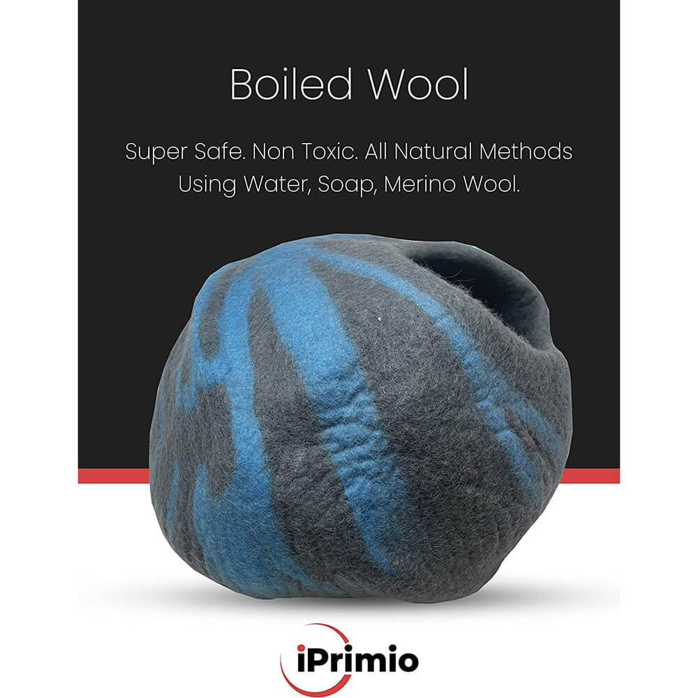 iPrimio 100% Natural Wool Cat Cave, Gray/Blue