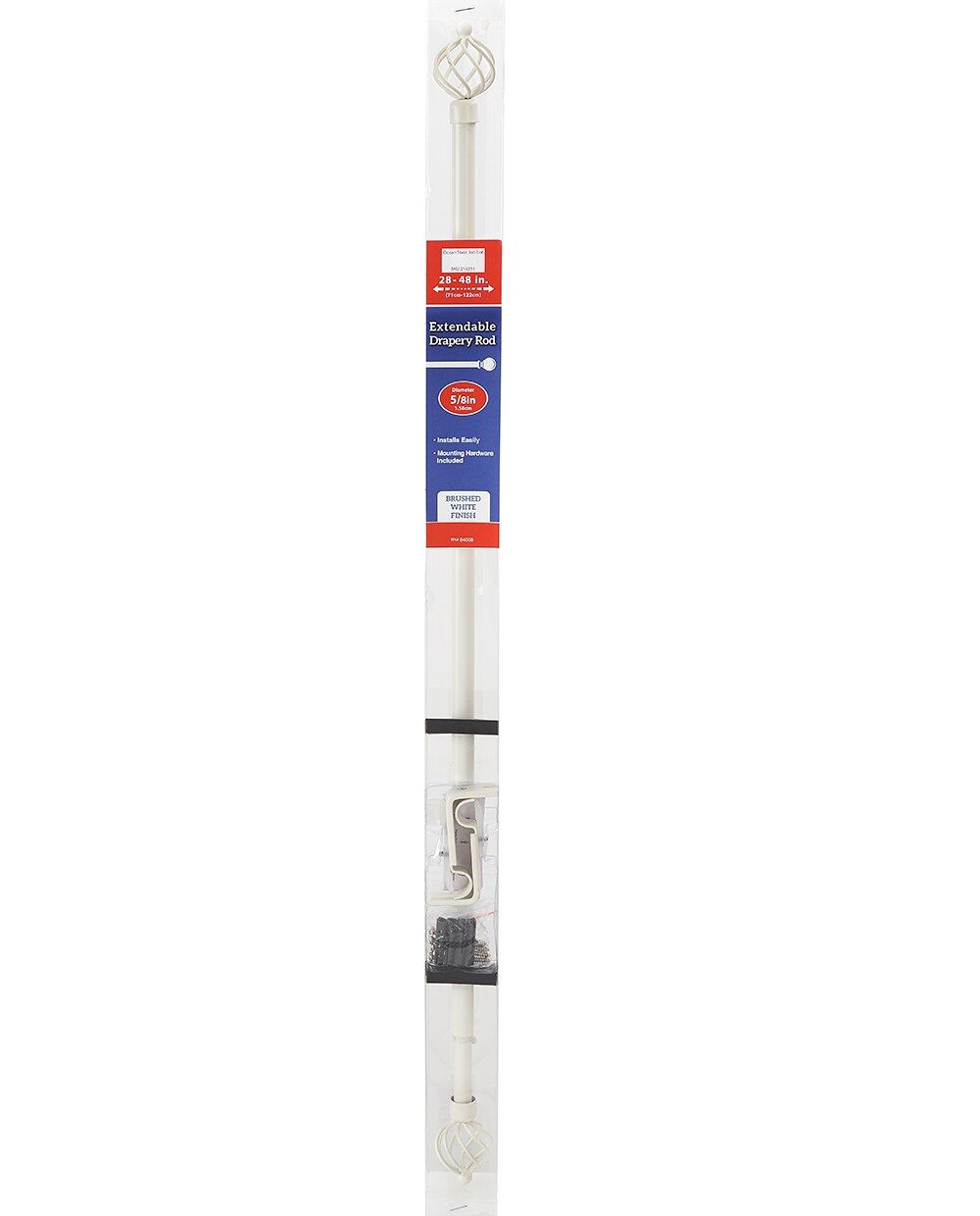 Brushed White 28" - 48" Extendable Drapery Rod, 5/8"