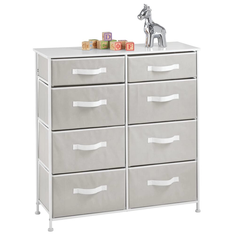 mDesign 8 Drawer Fabric Dresser, Light Gray/White