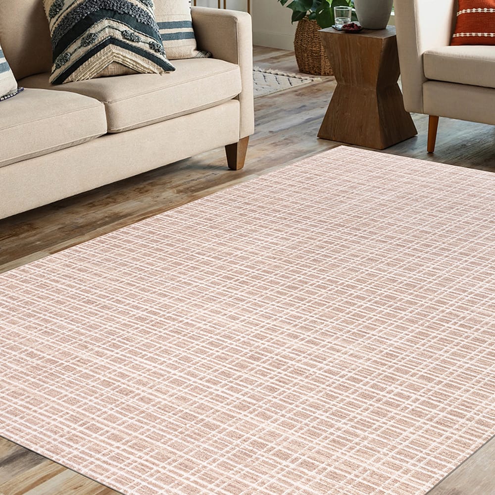 Hazel Collection 9' x 12' Plaid Area Rug, Beige & Ivory