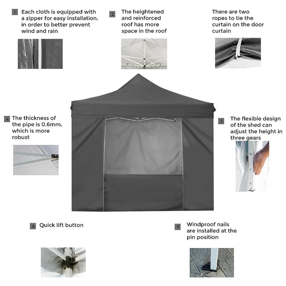10' x 10' Pop-Up Canopy Tent with 5 Sidewalls, Gray