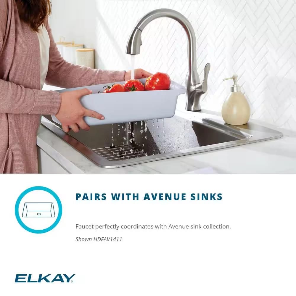 Elkay Single-Handle Pull-Down Sprayer Kitchen Faucet, Satin Lustrous Steel