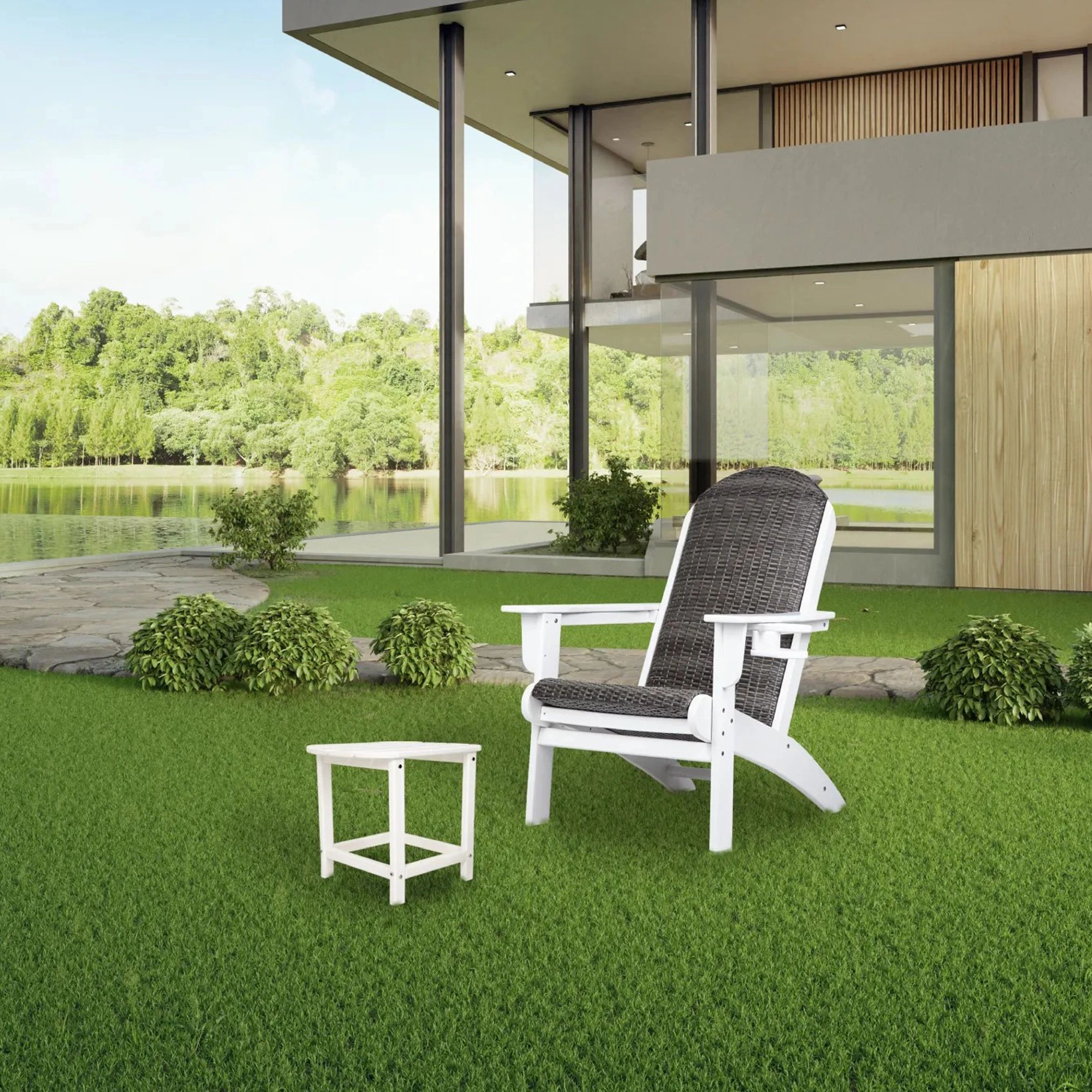 DuraPatio Upholstered Heavy Duty Adirondack Chair, Gray/White