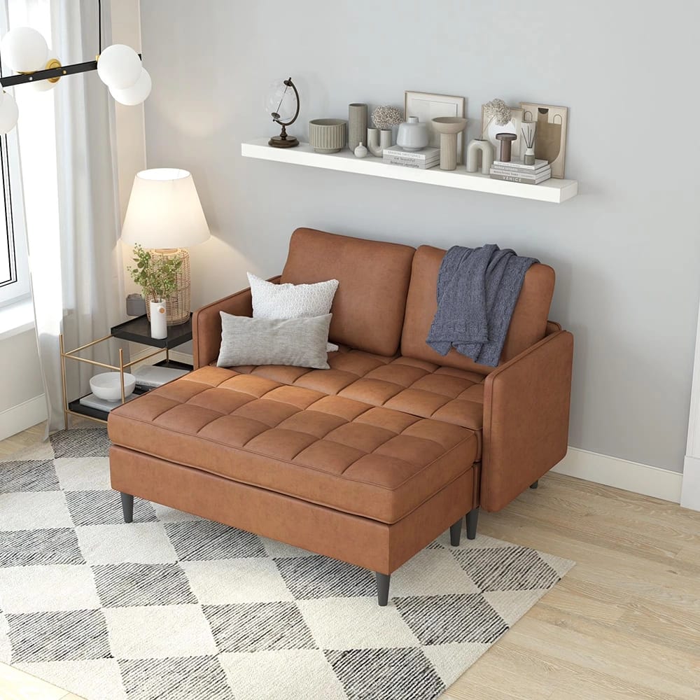 Dorel Home Xandor Modular Sectional Sofa with Storage Chaise, Camel Faux Leather