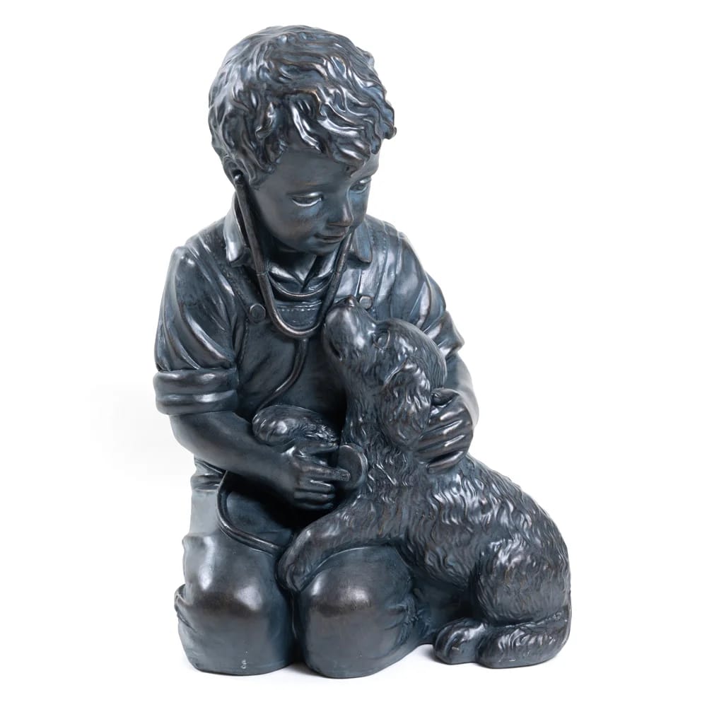 34" Boy with Puppy Garden Statue