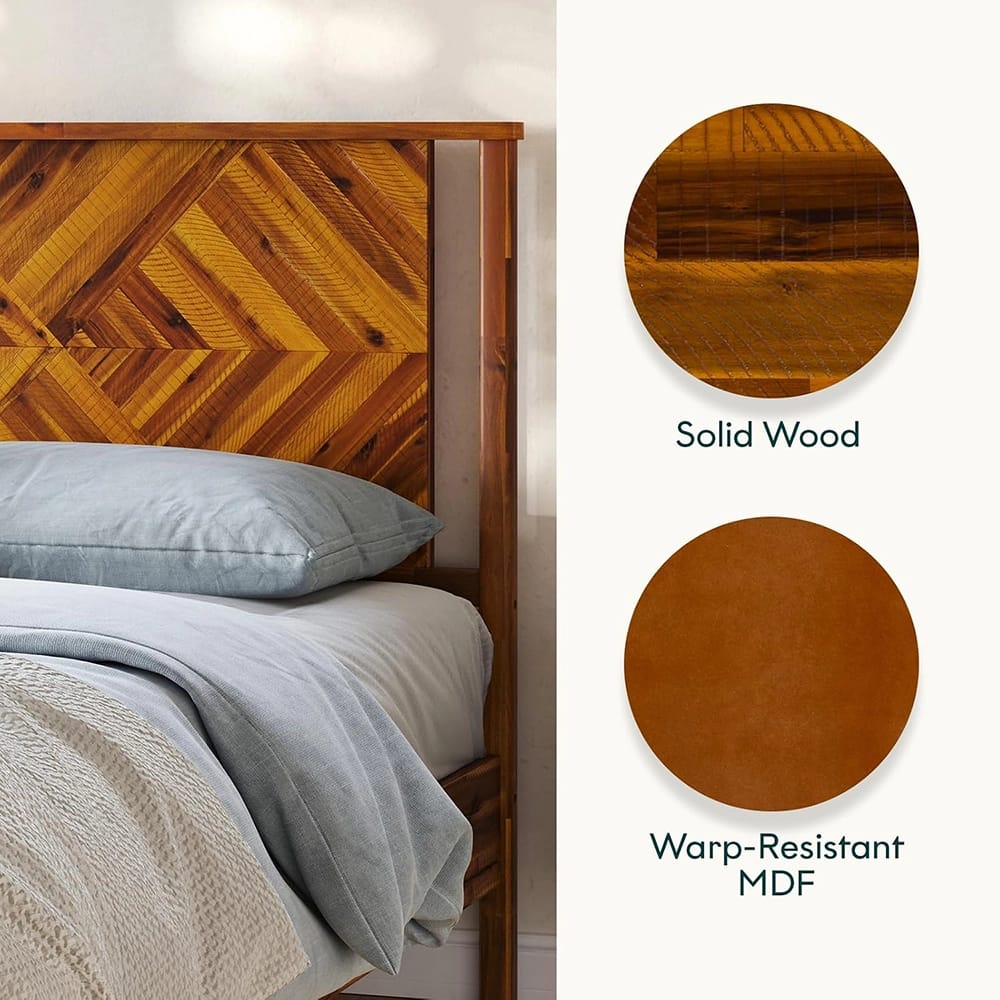 Bme Ethan Queen Solid Acacia Wood Bed Frame With Diamond Headboard, Rustic Caramel