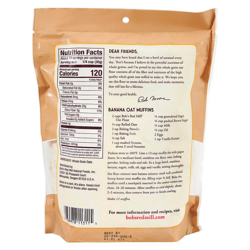 Bob's Red Mill Whole Grain Oat Flour, 20 oz