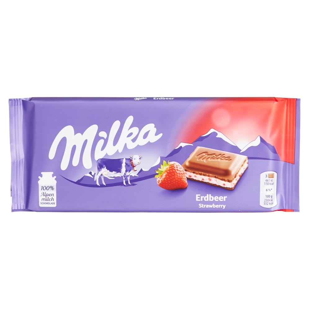 Milka German Milk Chocolate with Strawberry, 3.5 oz