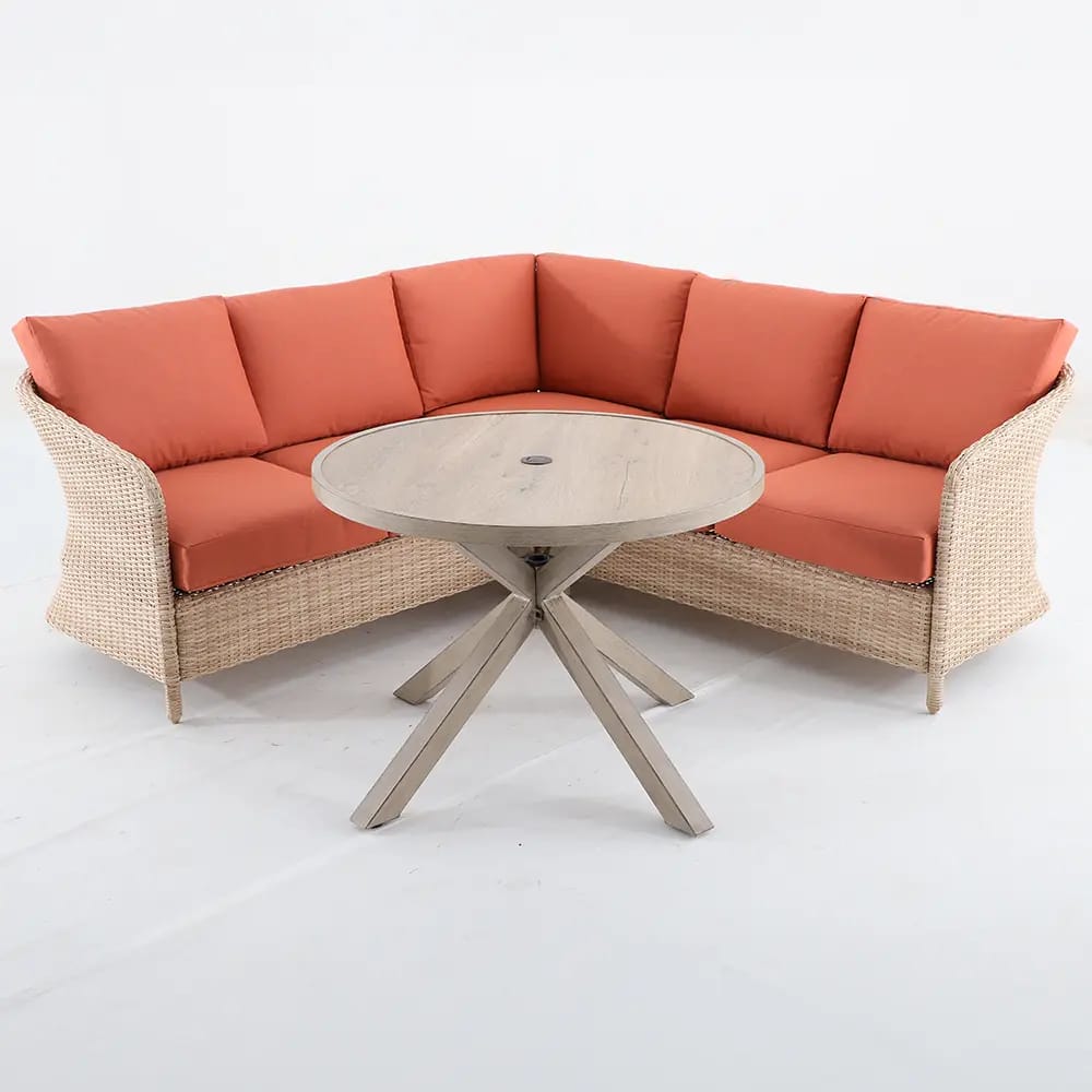 Hampton Bay Camden Point Resin Wicker Sectional Dining 4-Piece Set, Tan/Orange