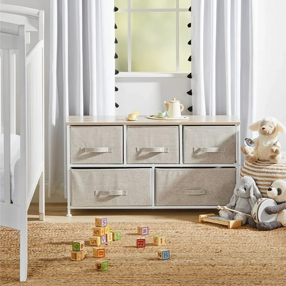 mDesign 5 Drawer Fabric Dresser, Linen/Tan