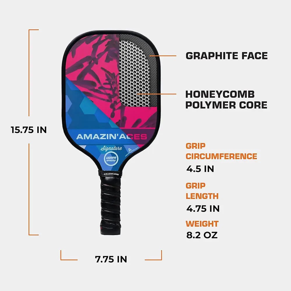 Amazin' Aces Signature Graphite Pickleball Paddle Set, Set of 2, Honeycomb Blue & Electric Pink