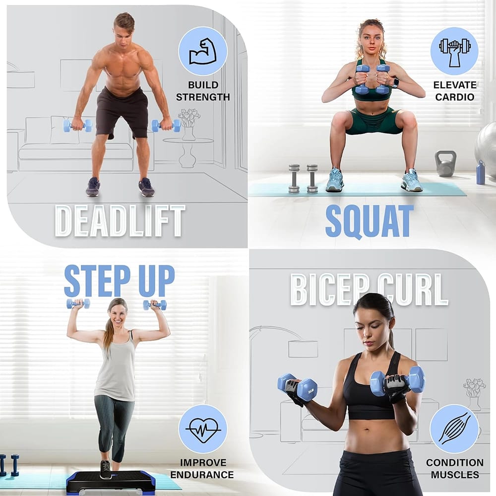 Yes4All Vinyl Hexagon Dumbbell Set, 2 ct, Sky Blue, 5 lb