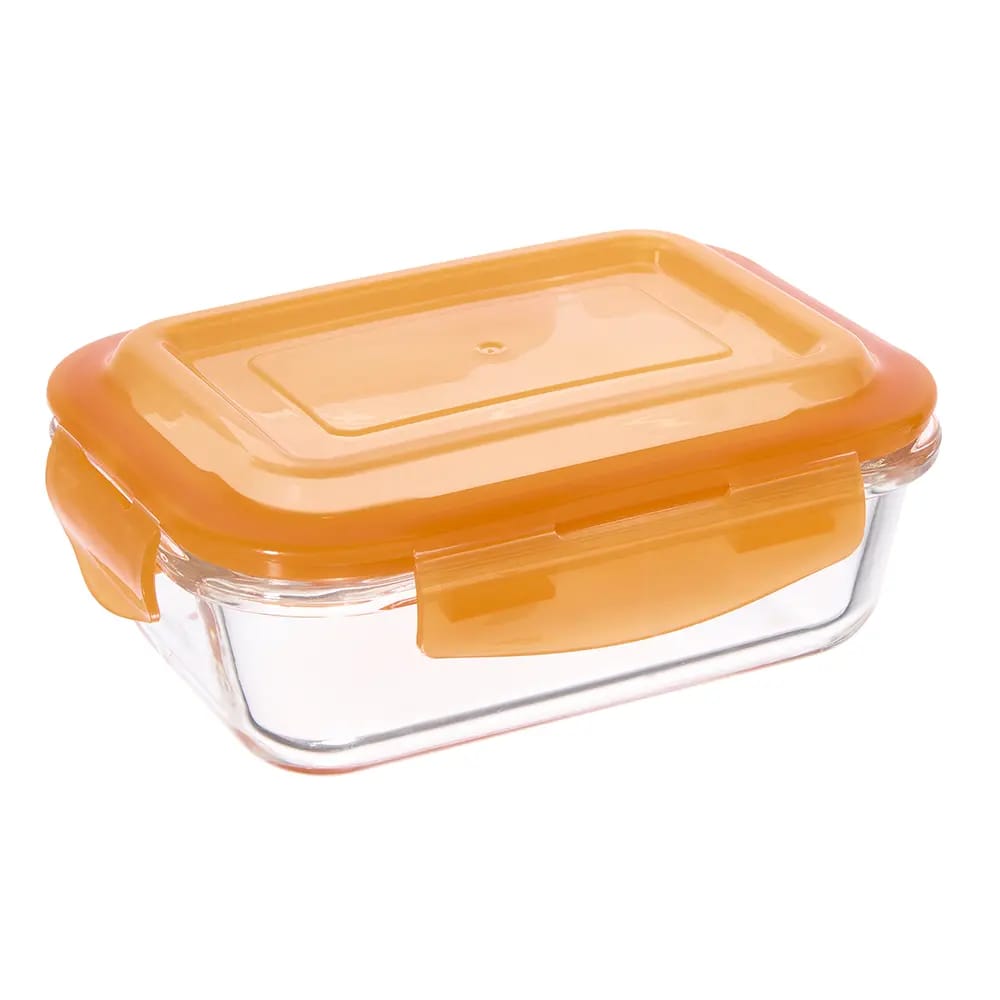 Home Living Rectangle Glass Food Storage Container, Orange, 21.64 oz.