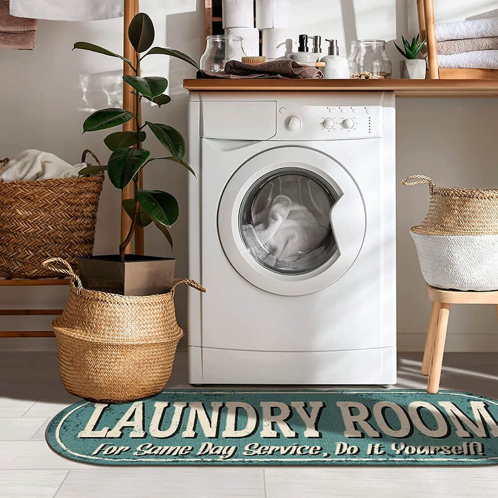 Machine Washable 20" x 59" Laundry Room Rug with Non-Slip Rubber Backing