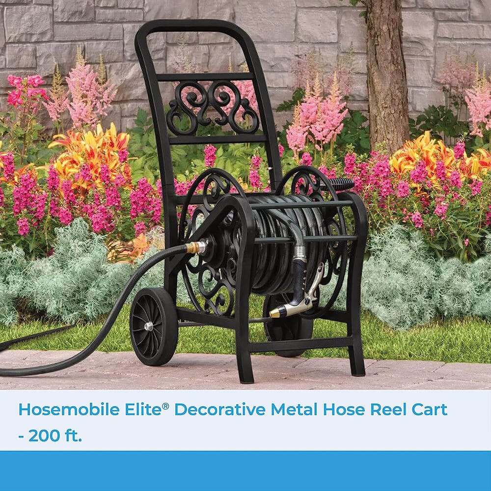 Suncast Hosemobile Elite Decorative Metal Hose Cart, 200', Black