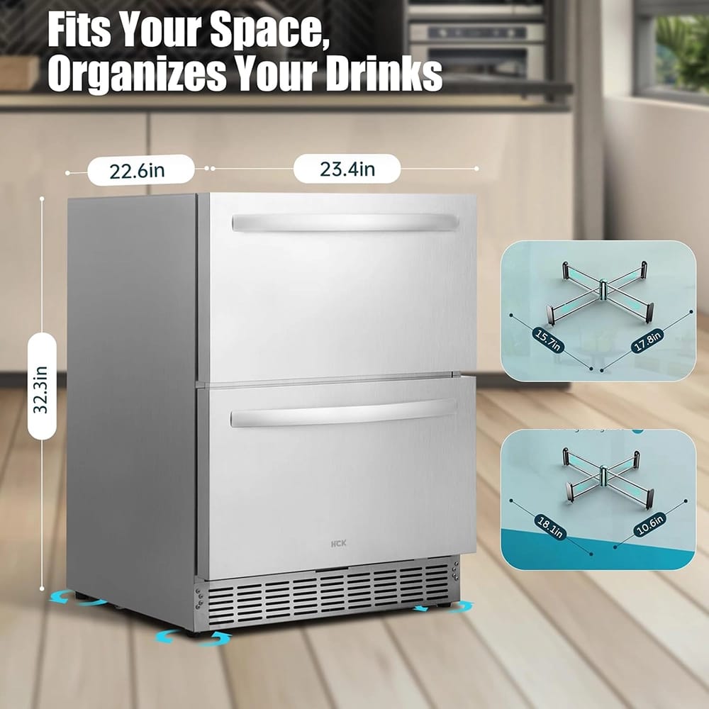 IceJungle 24" 5.12 cu. ft. Stainless Steel Under Counter Double Drawer Fridge