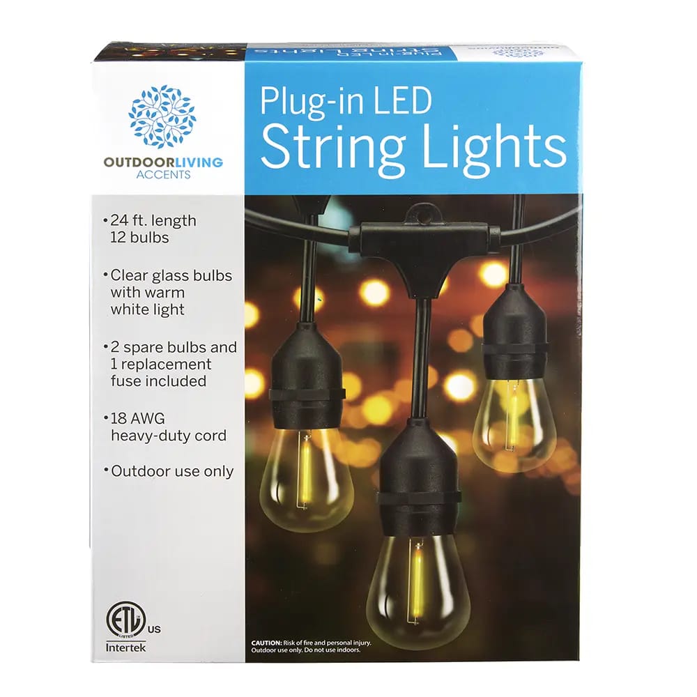 Outdoor Living Plug-in LED String Lights, 24 ft.