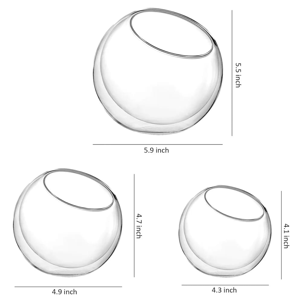 Whole Housewares Double Wall Glass Slant Bowls, Set of 3
