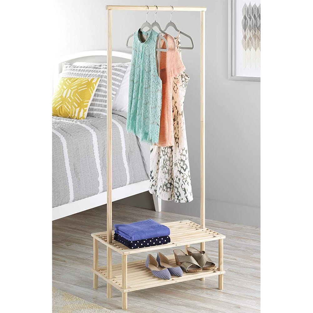 Whitmor Wood Garment Rack with Shelves, Natural Finish