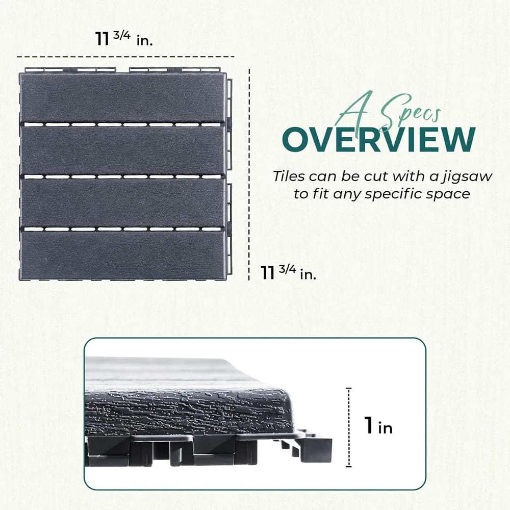 Idzo Plastic Interlocking Deck Tiles, Dark Gray, 9 pk