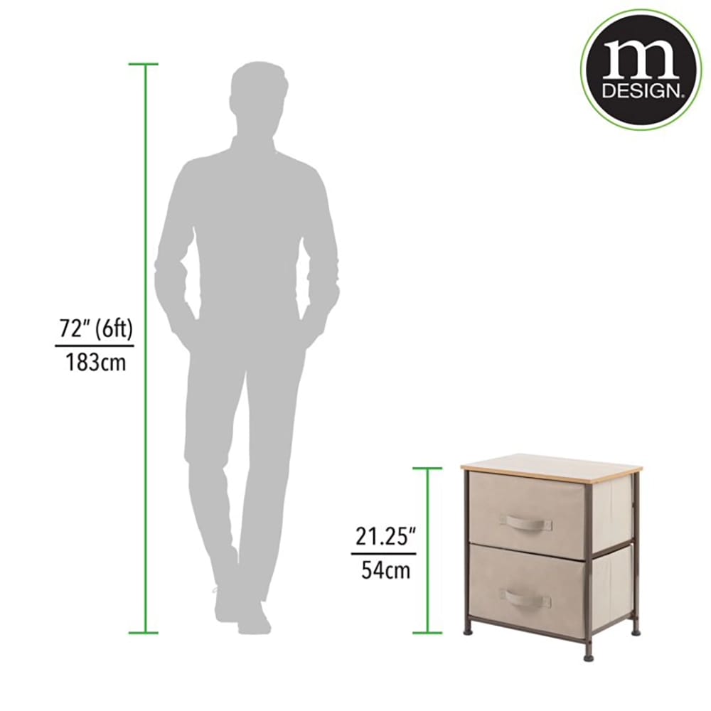 mDesign Small 2 Drawer End/Side Nightstand Table, Coffee/Dark Brown