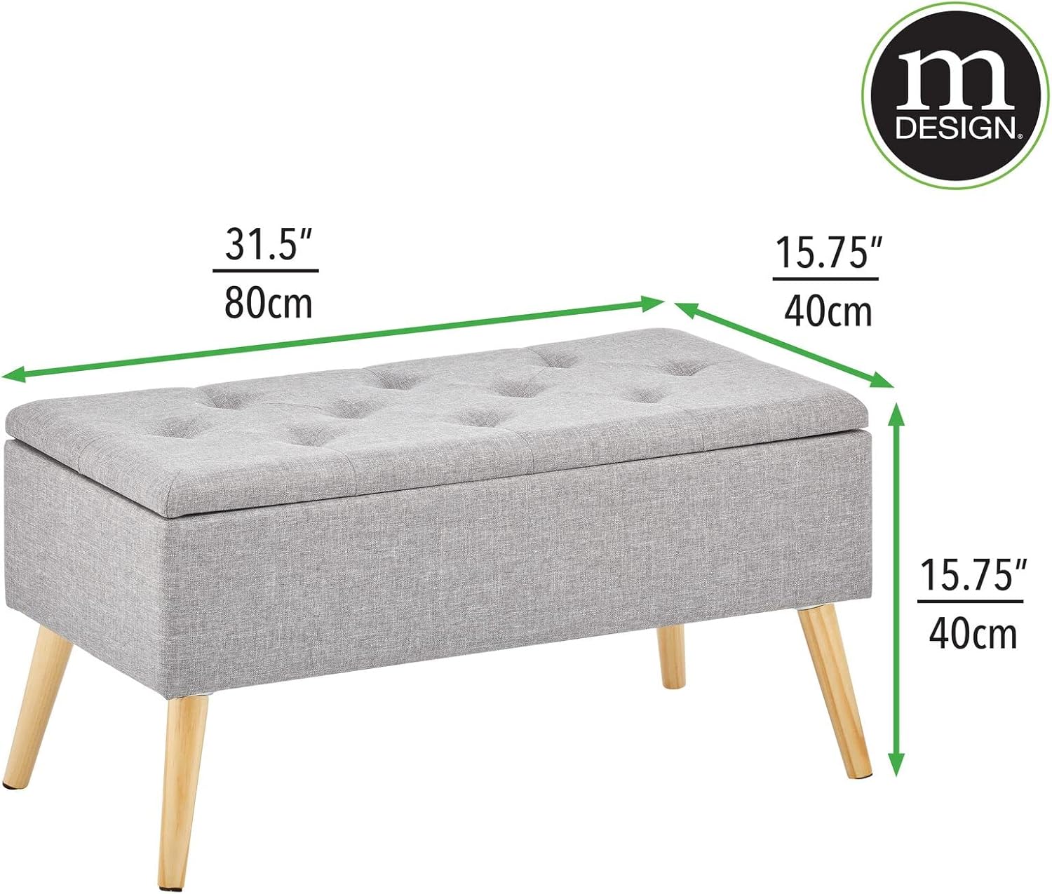 mDesign Tufted Storage Bench, Gray