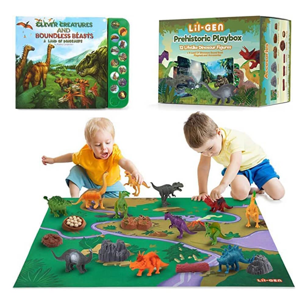 Li'l-Gen Dinosaur Toy Figures with Interactive Sound Book & Activity Play Mat