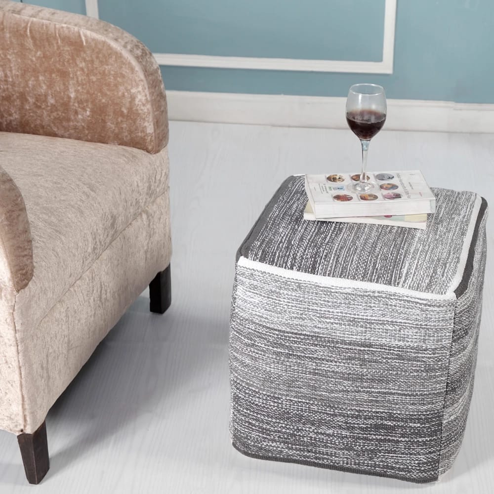 LR Home Geometric Cube Pouf, Gray
