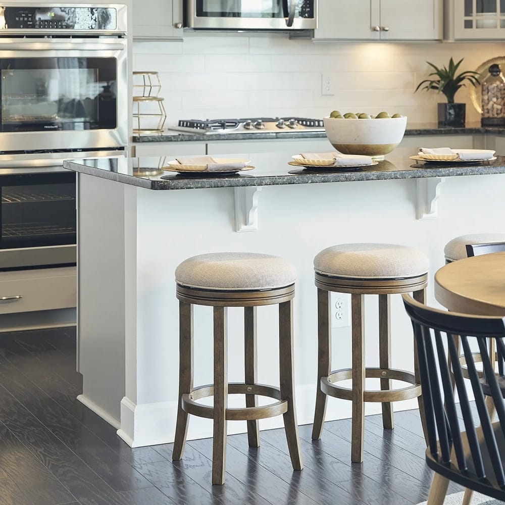 NewRidge Home Goods 25.8" Counter-Height Backless Wood Swivel Barstool, Honeysuckle/Cream