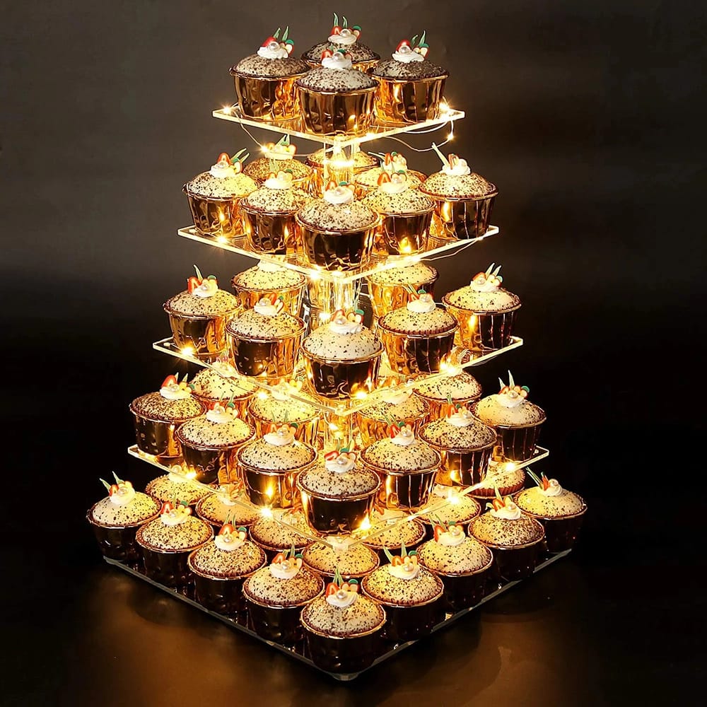 Vdomus 5-Tier Acrylic Cupcake Tower with LED Lights