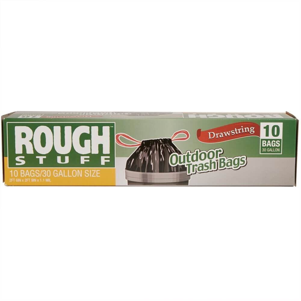 Rough Stuff 30 Gal Outdoor Trash Bags with Drawstring, 10 ct