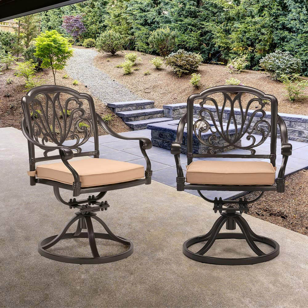 Laurel Canyon Outdoor Patio Swivel Dining Chairs, Set of 2, Dark Brown
