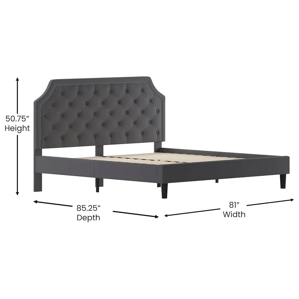 Brighton Arched Tufted Upholstered Platform Bed, King, Dark Gray