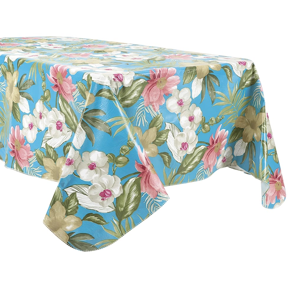 Tropical Palms Vinyl Tablecloth with Flannel Backing