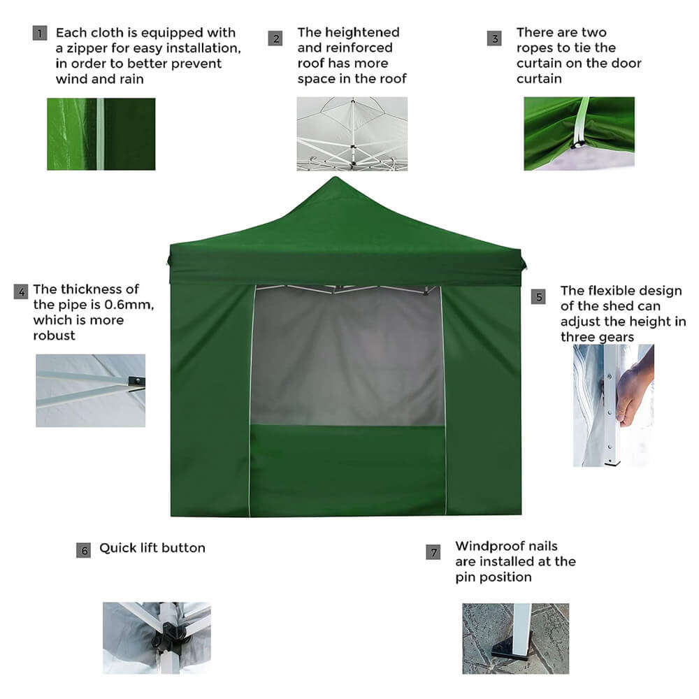 10' x 10' Pop-Up Canopy Tent with 5 Sidewalls, Forest Green