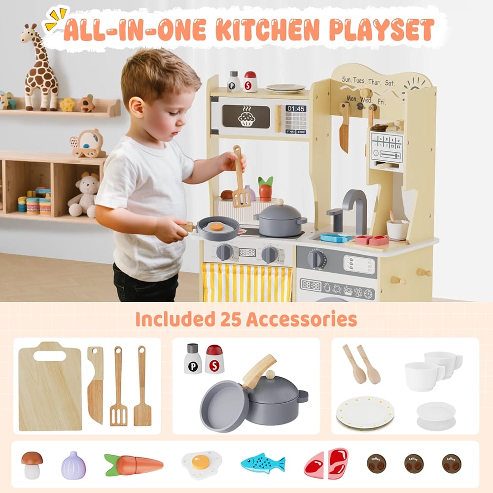 Large Wooden Kids Play Kitchen, Yellow
