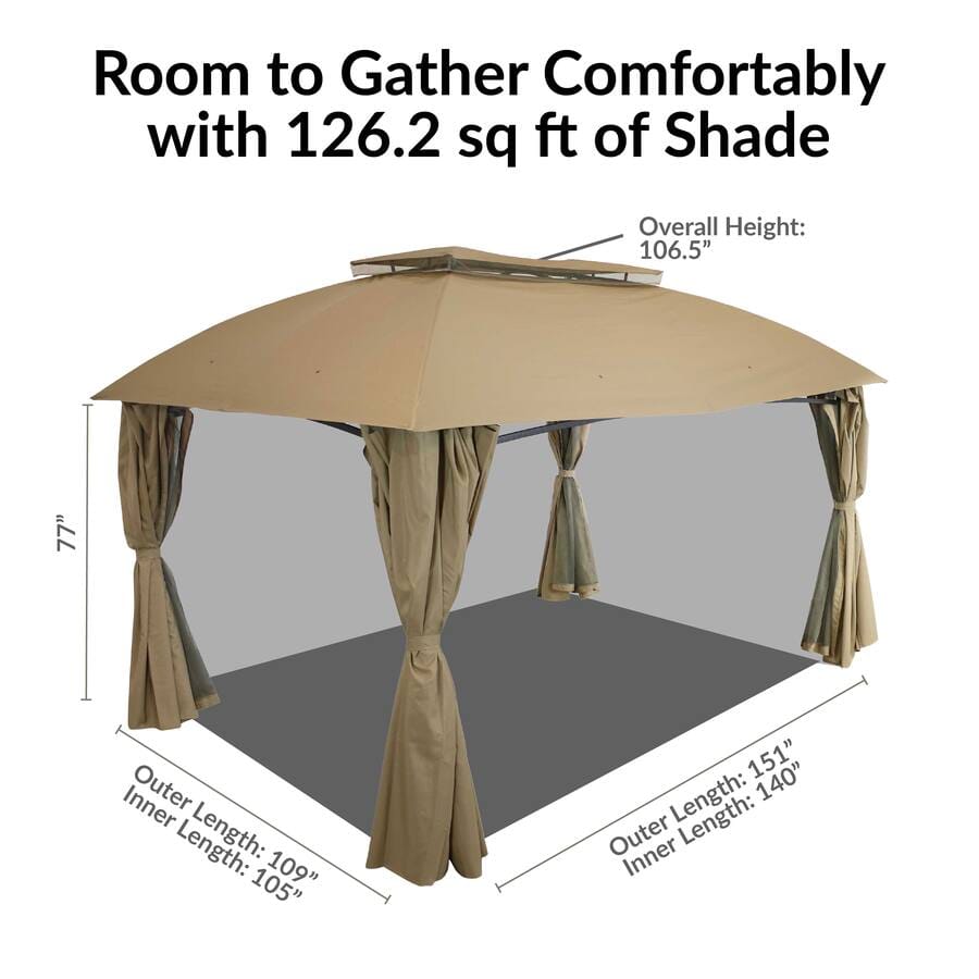 Sunnydaze 10' x 13' Soft Top Polyester Gazebo with Privacy Wall, Tan