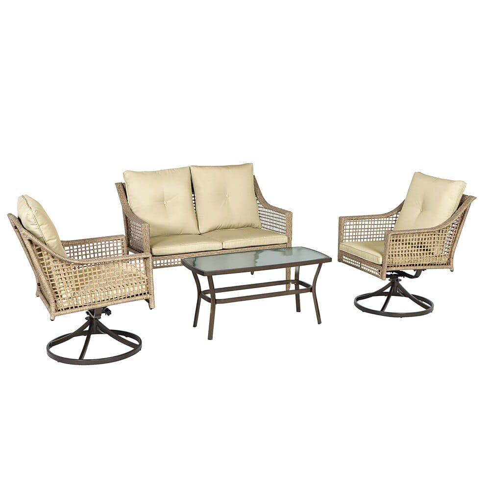 4-Piece Swivel Resin Wicker Patio Set with Cushions