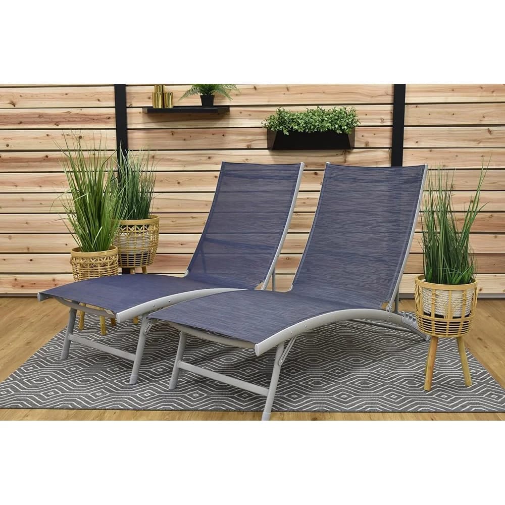 Vivere Clearwater Aluminum Lounge Chairs, Set of 2, Navy