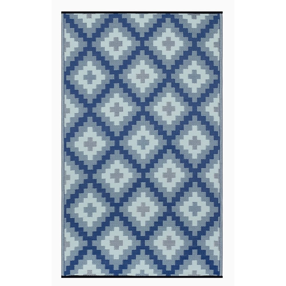 FH Home Reversible Outdoor Area Rug, 5' x 8', Aztec Kilim-Blue Multi