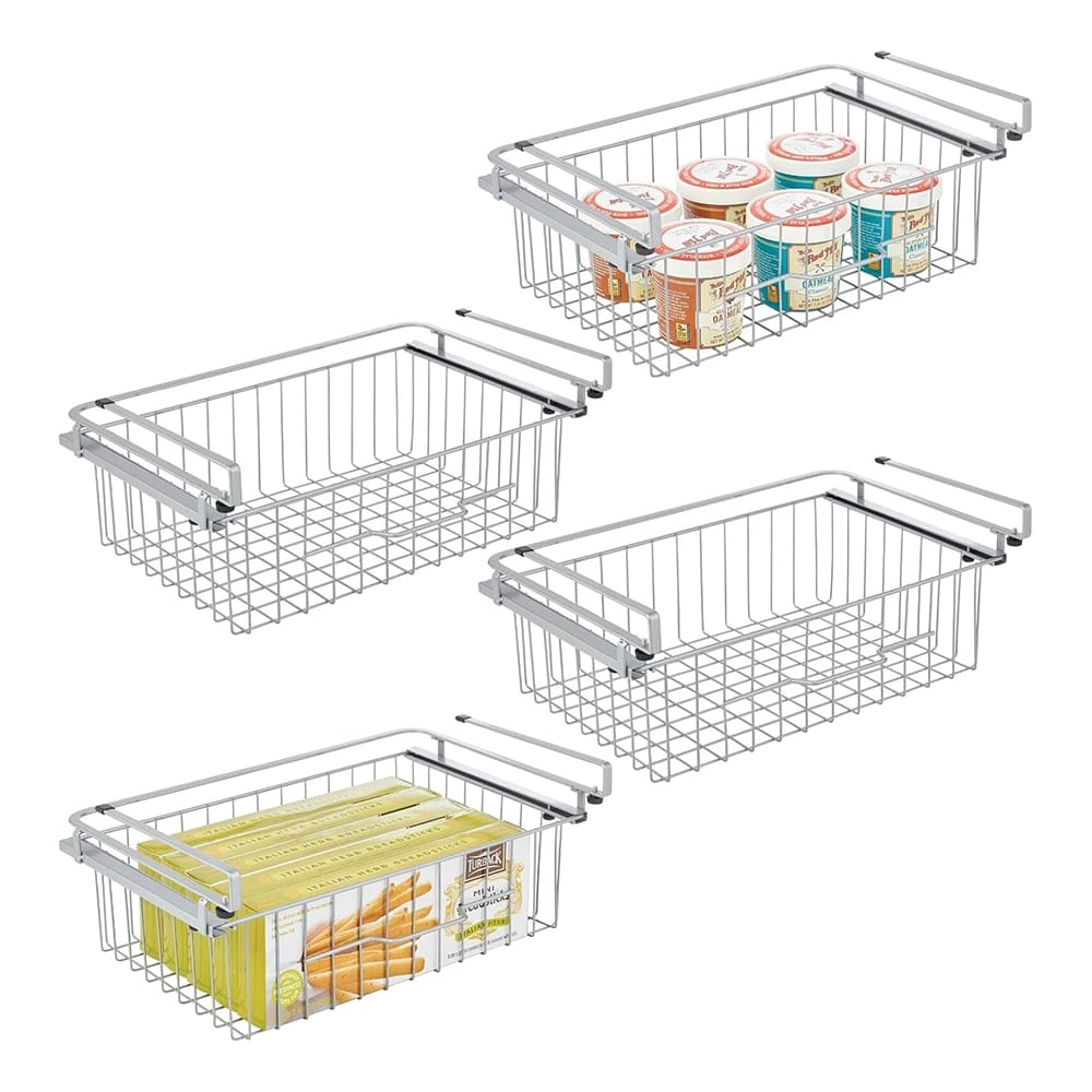 mDesign Metal Wire Hanging Pull Out Drawer Basket, White, 4 Pack