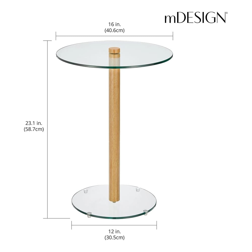 mDesign Round Glass Top Drink Table, Natural