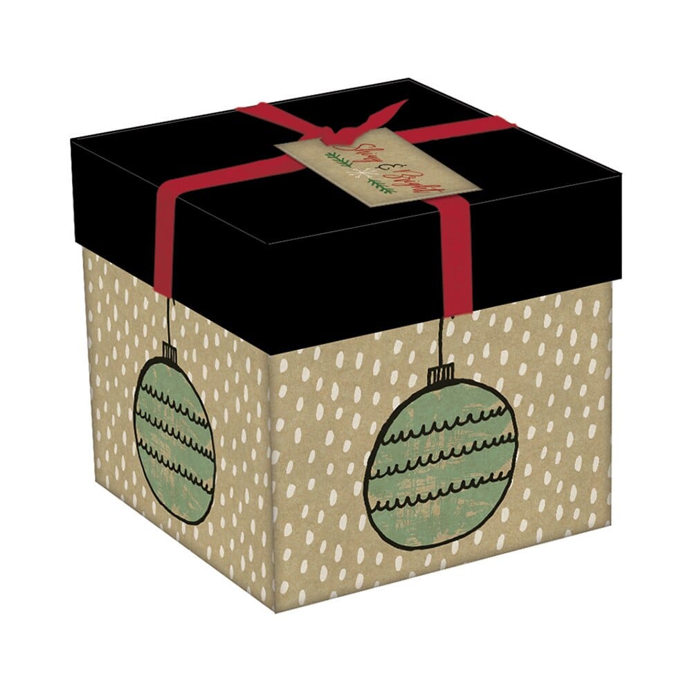 Large Luxury Decorative Square Kraft Christmas Gift Box, 4 3/4" x 4 3/4" x 4 3/8"