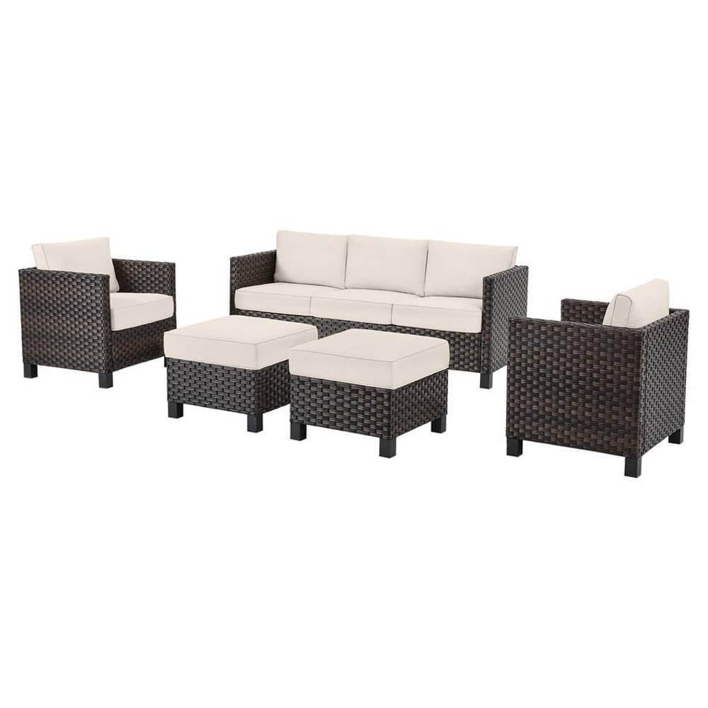 StyleWell Sharon Hill 5-Piece Resin Wicker Patio Conversation Set, Dark Almond Biscotti