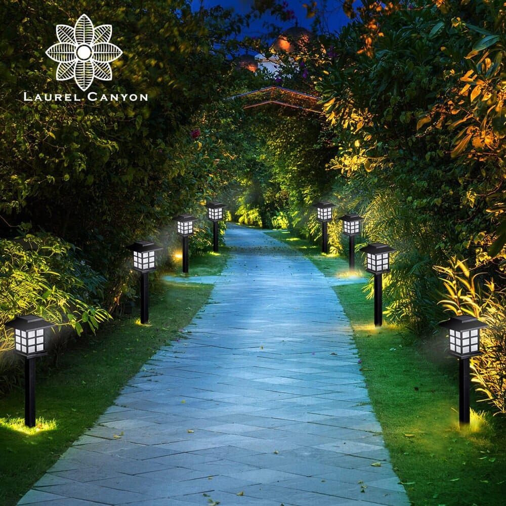 Laurel Canyon Square Solar Pathway Lights, 8-Pack, Black