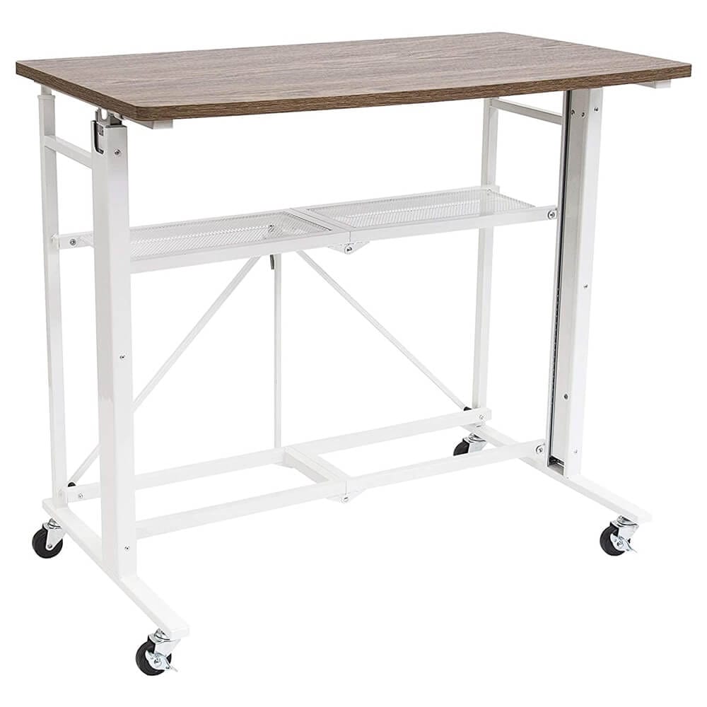 Origami Folding Stand Up Desk with Rolling Wheels, White