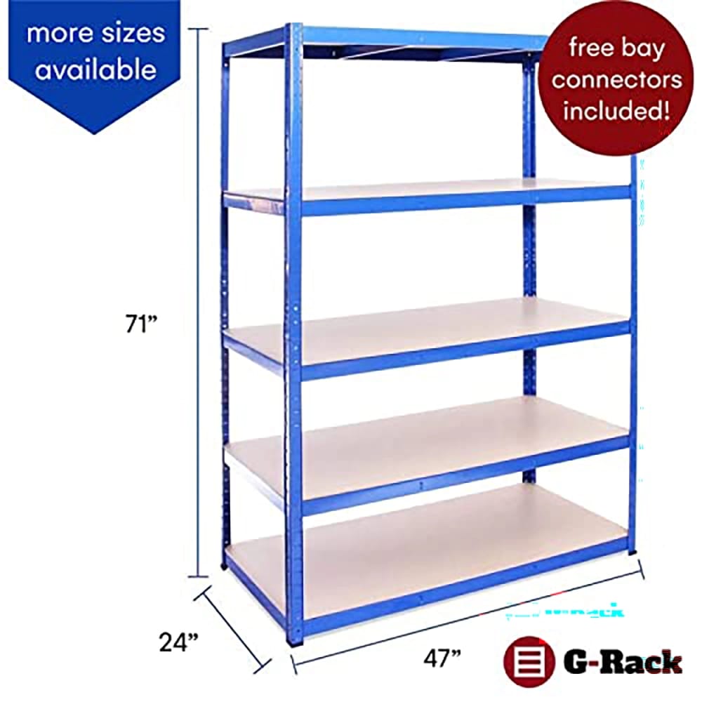 G-Rack 5-Tier Garage Shelving Unit, 47" x 24" x 71", Blue